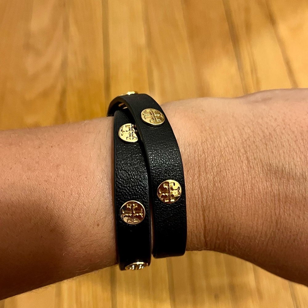 Tory Burch Black Leather Wrap Bracelet